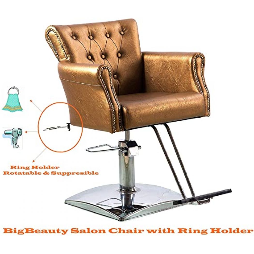 Gold Color Salon Chair for Hair Styling Cutting Dyeing with Dryer Hold and Hydraulic Pump